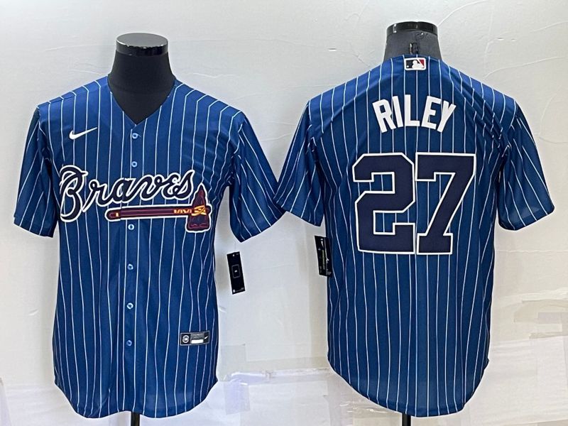 Men Atlanta Braves 27 Riley Blue Throwback Game Nike 2022 MLB Jersey